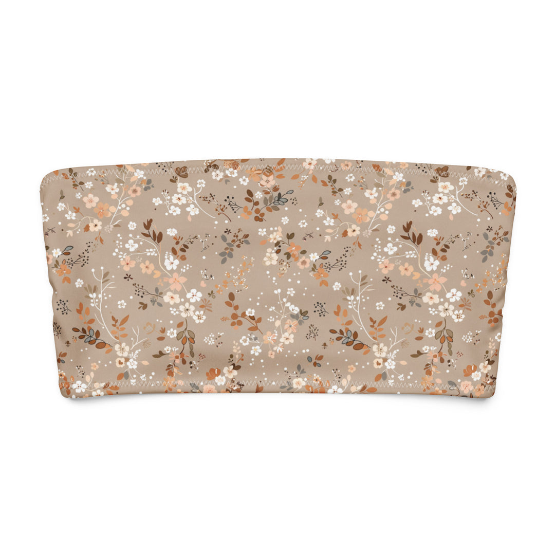 Floral Bandeau Bikini Top in Soft Brown