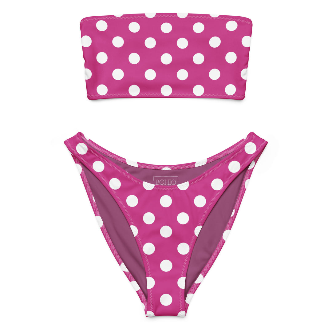 Fuchsia Polka Dot Bandeau Bikini – Strapless Bikini Set