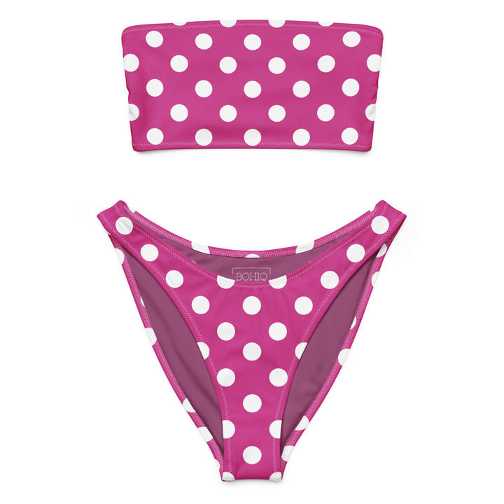 Fuchsia Polka Dot Bandeau Bikini – Strapless Bikini Set