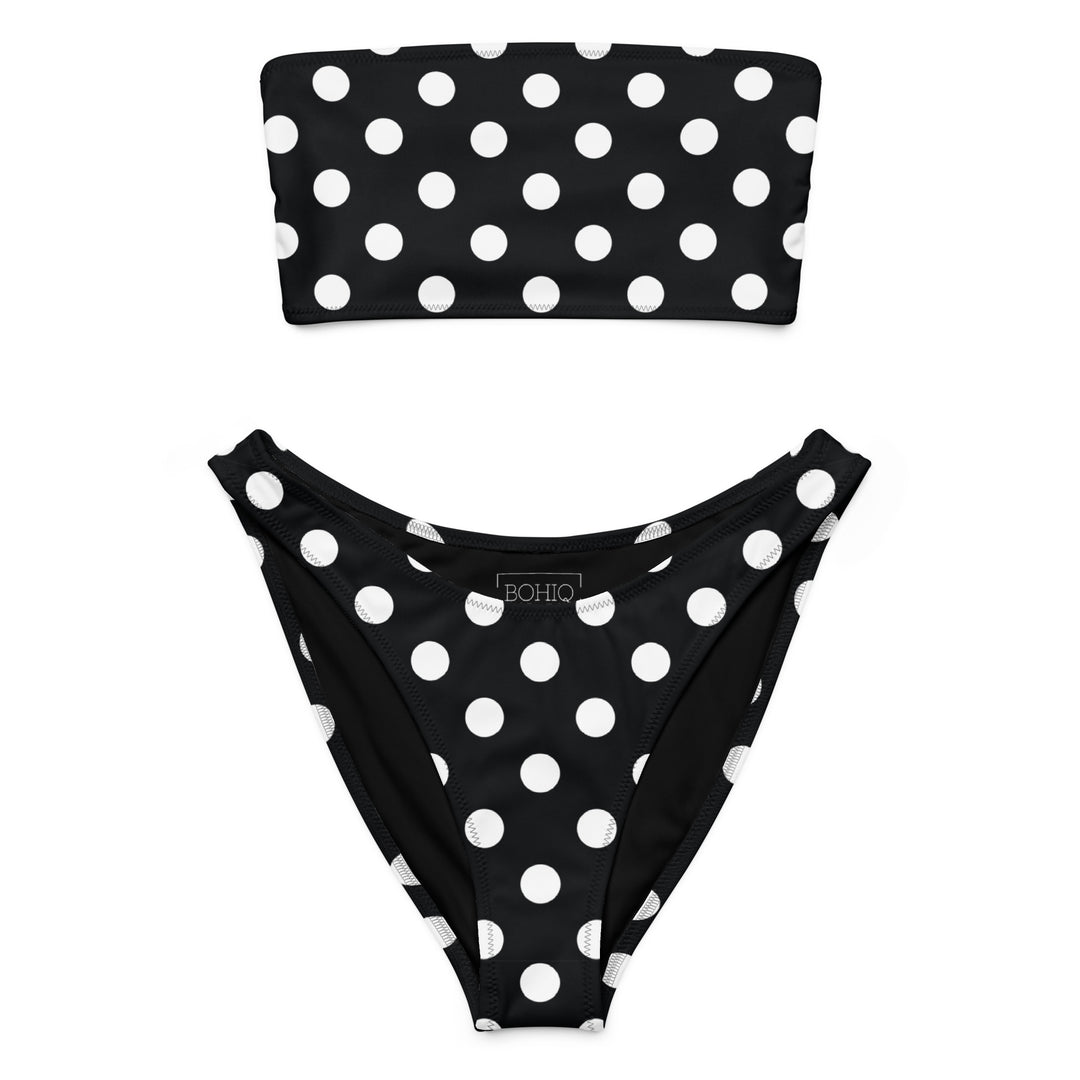 Black Polka Dot Bandeau Bikini – Strapless