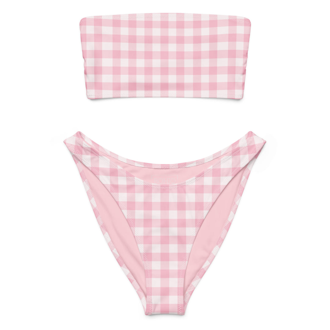Pink Gingham Bandeau Bikini Set