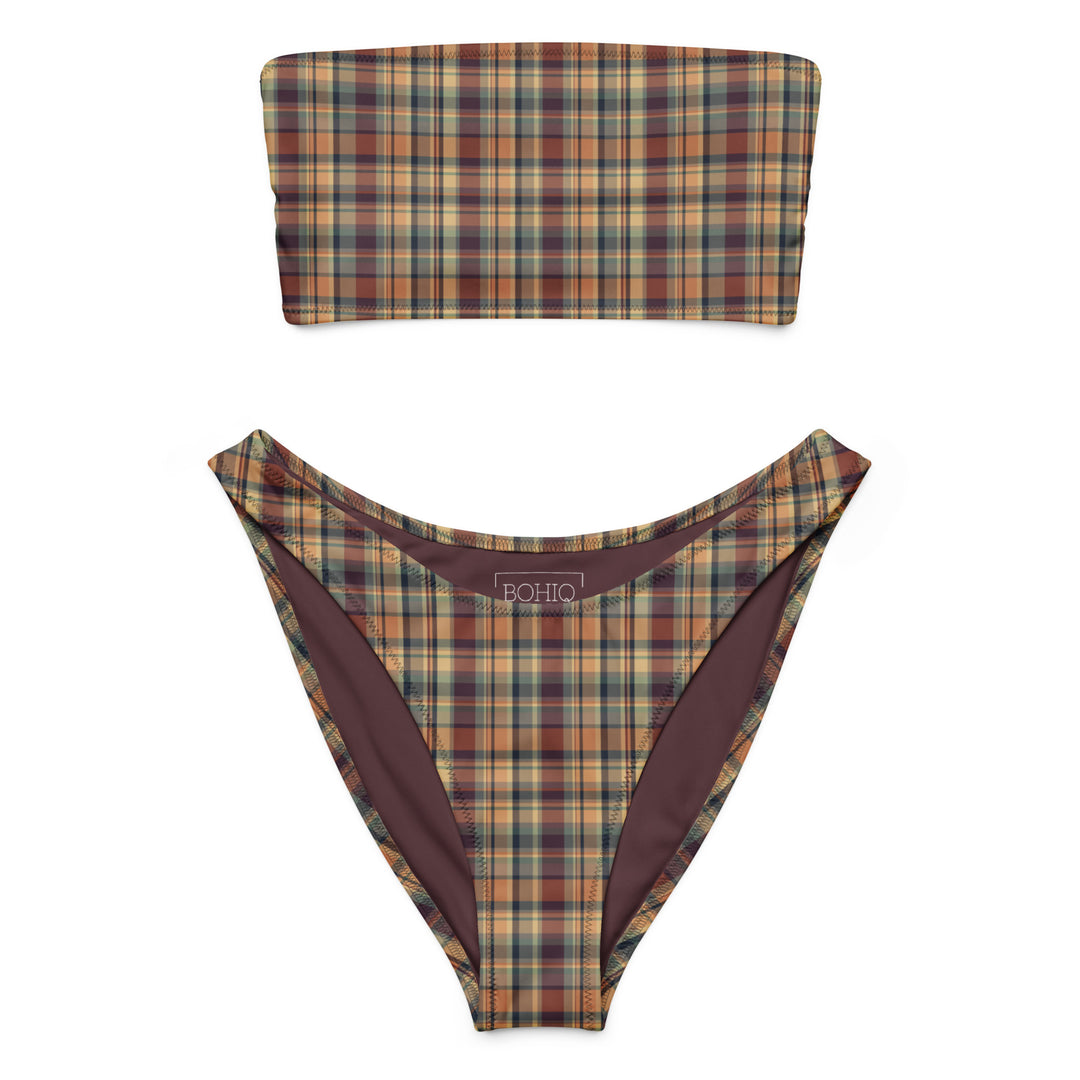 Earthy Plaid Bandeau Bikini Set