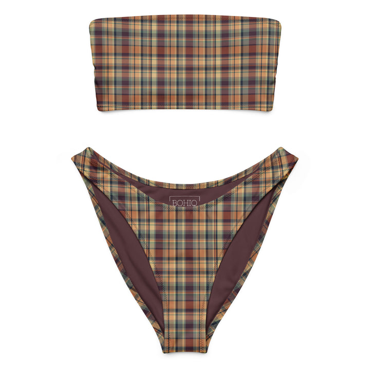 Earthy Plaid Bandeau Bikini Set