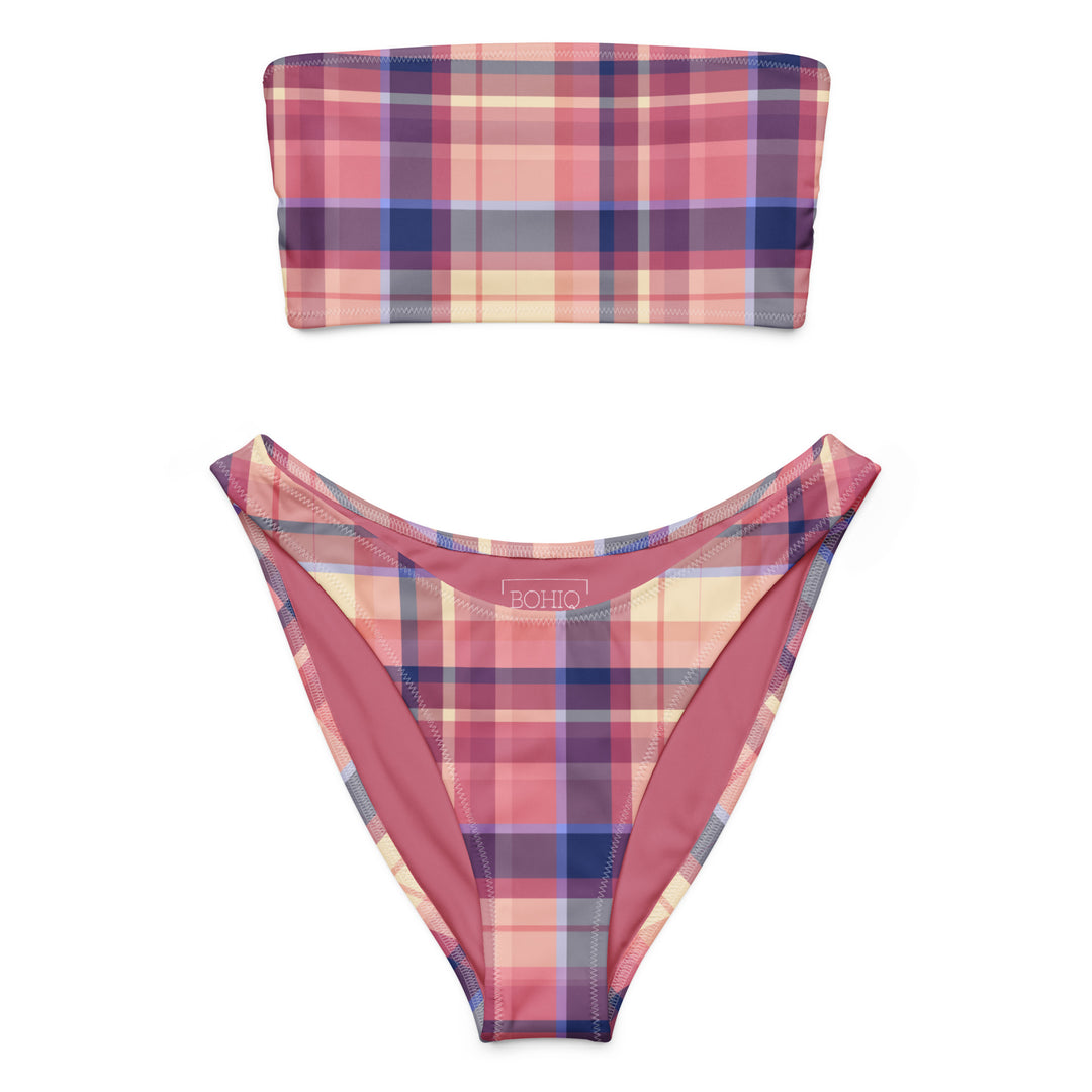Lilac Pink Plaid High Leg Bikini Bottom 