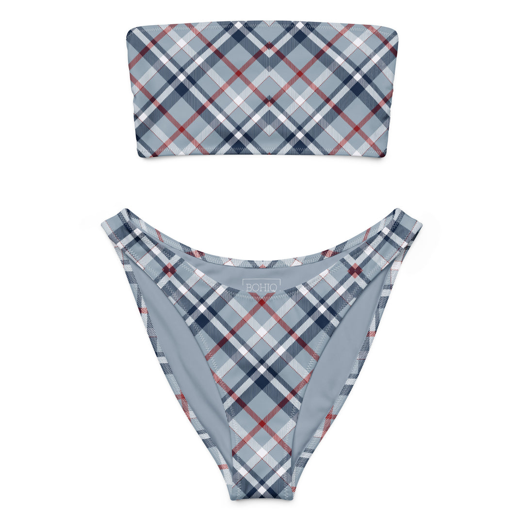 Seagull Gray Plaid Bandeau Bikini Set