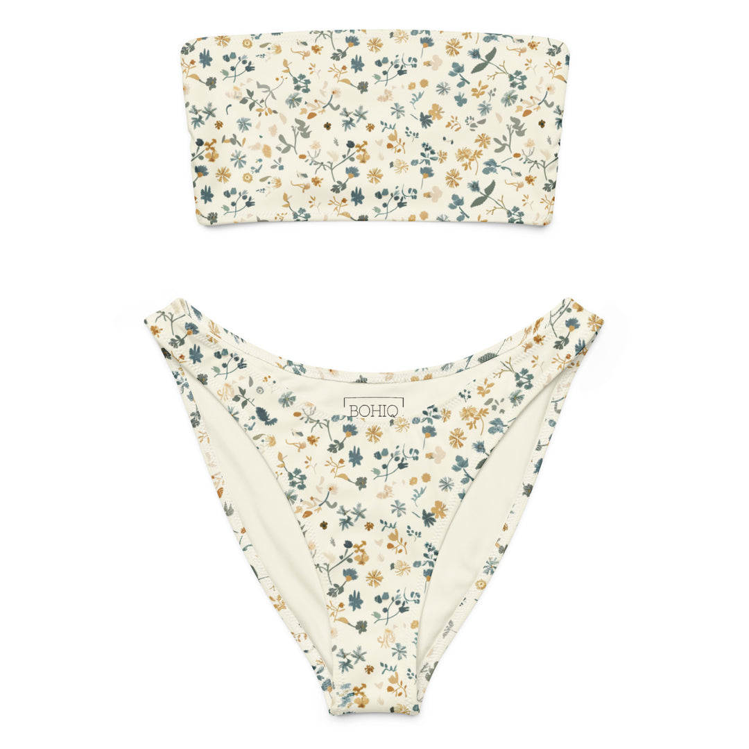 Floral Bandeau Bikini Set - Soft White