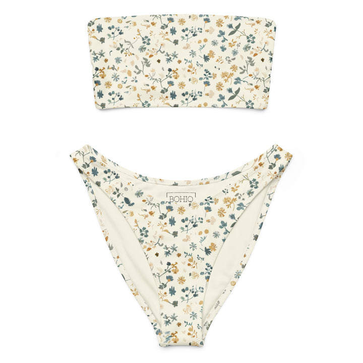 Floral Bandeau Bikini Set - Soft White