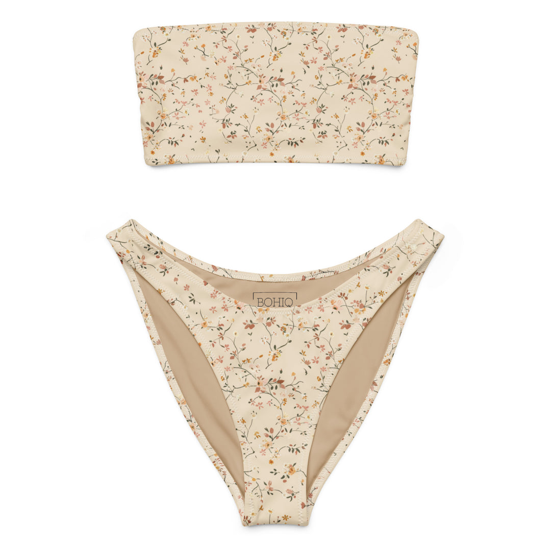 Floral Beige Bandeau Bikini