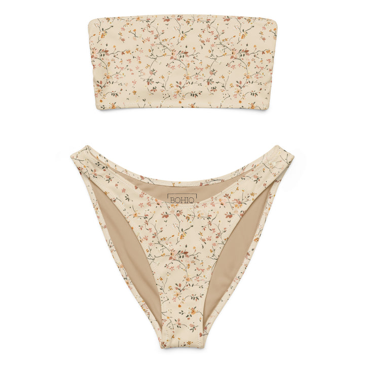 Floral Beige Bandeau Bikini