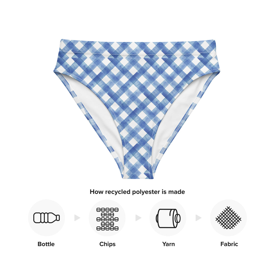 Blue Gingham High Waisted Bikini Bottom