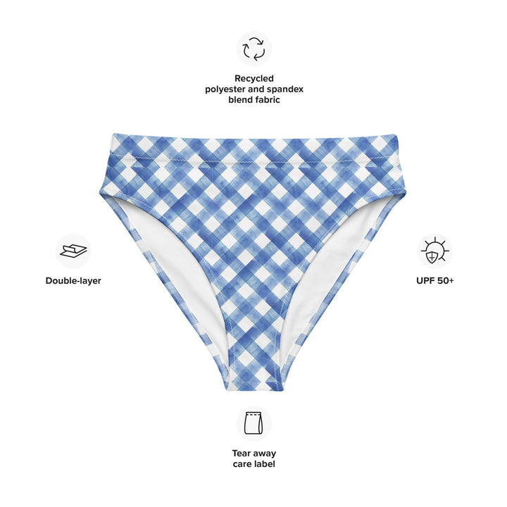 Blue Gingham High Waisted Bikini Bottom