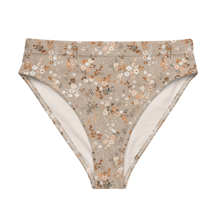 Soft Brown Floral High Waisted Bikini Bottom