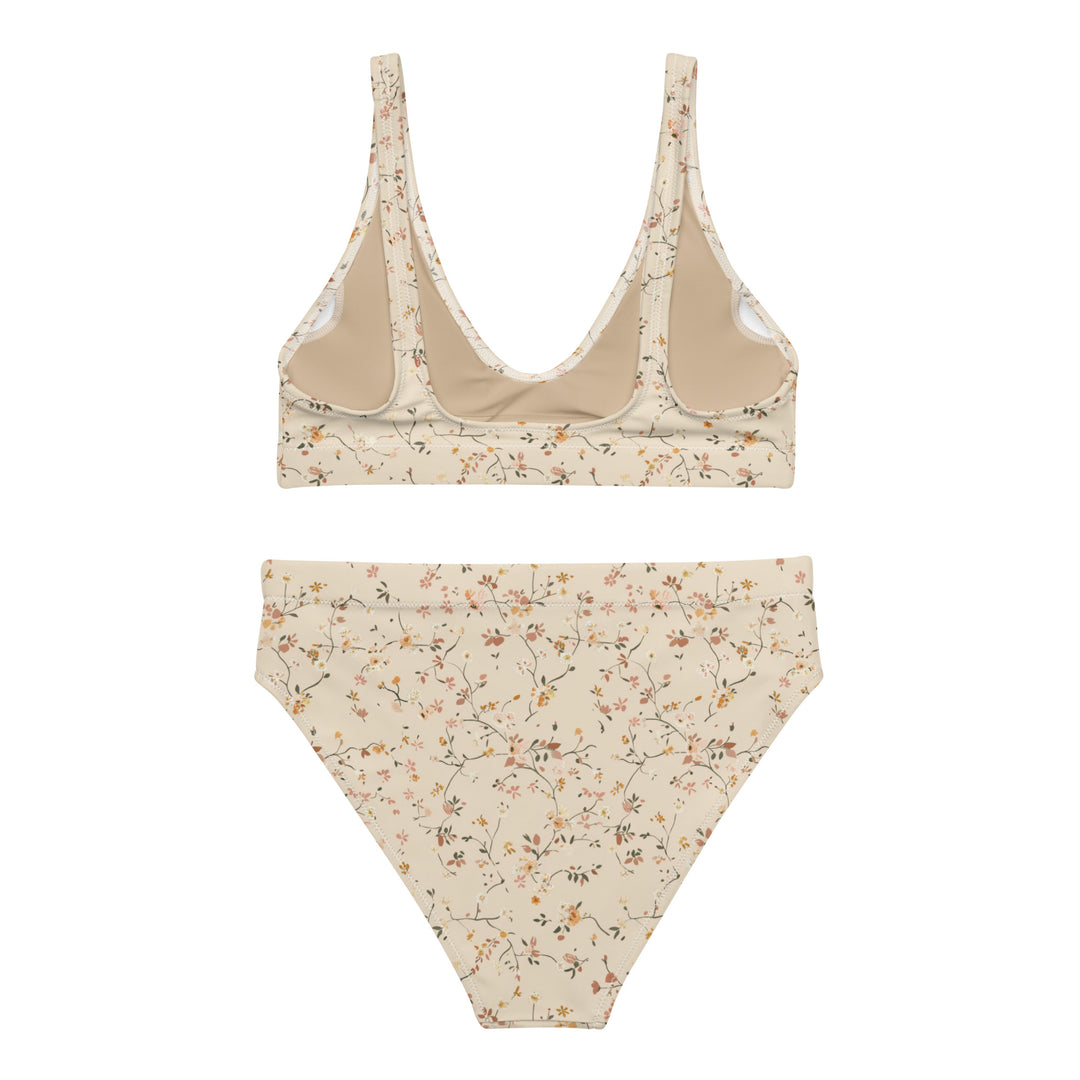 Neutral Beige Floral High Waisted Bikini Set back