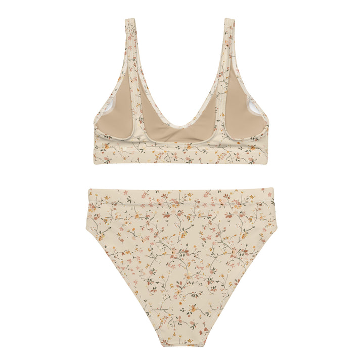 Neutral Beige Floral High Waisted Bikini Set back