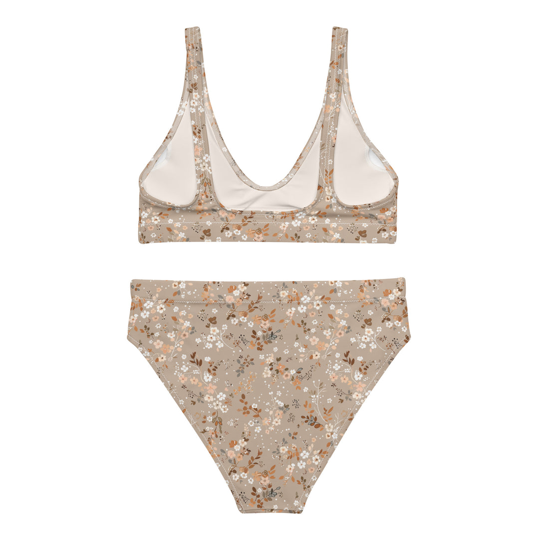 Soft Brown Floral High Waisted Bikini Set back
