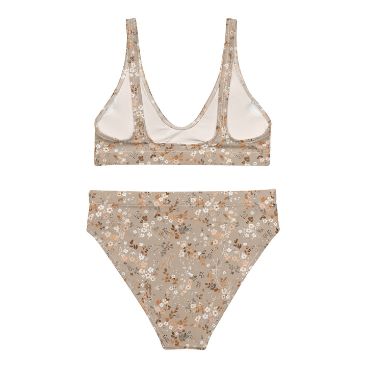 Soft Brown Floral High Waisted Bikini Set back
