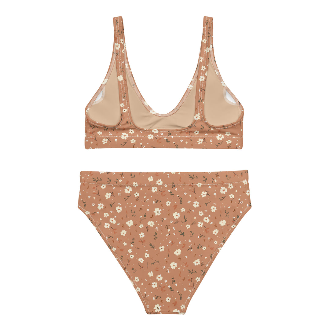 Burnt Orange Floral High Waisted Bikini Set back