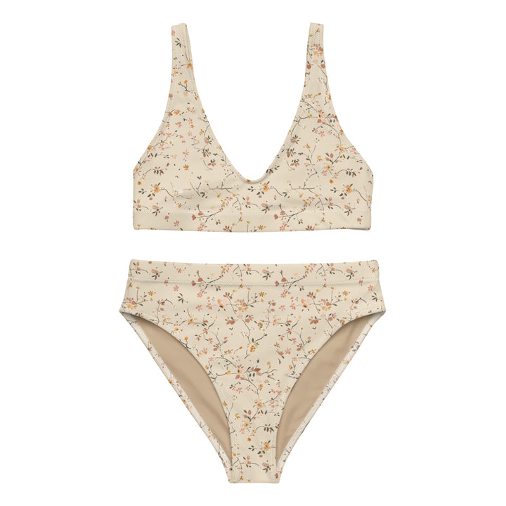 Neutral Beige Floral High Waisted Bikini Set
