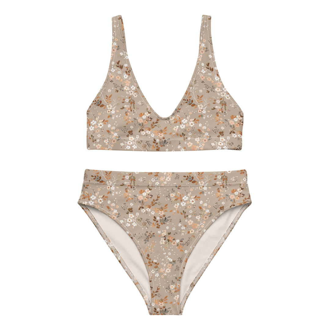 Soft Brown Floral High Waisted Bikini Set