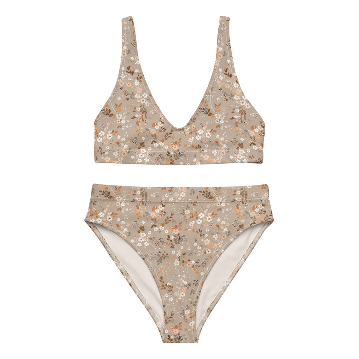 Soft Brown Floral High Waisted Bikini Set