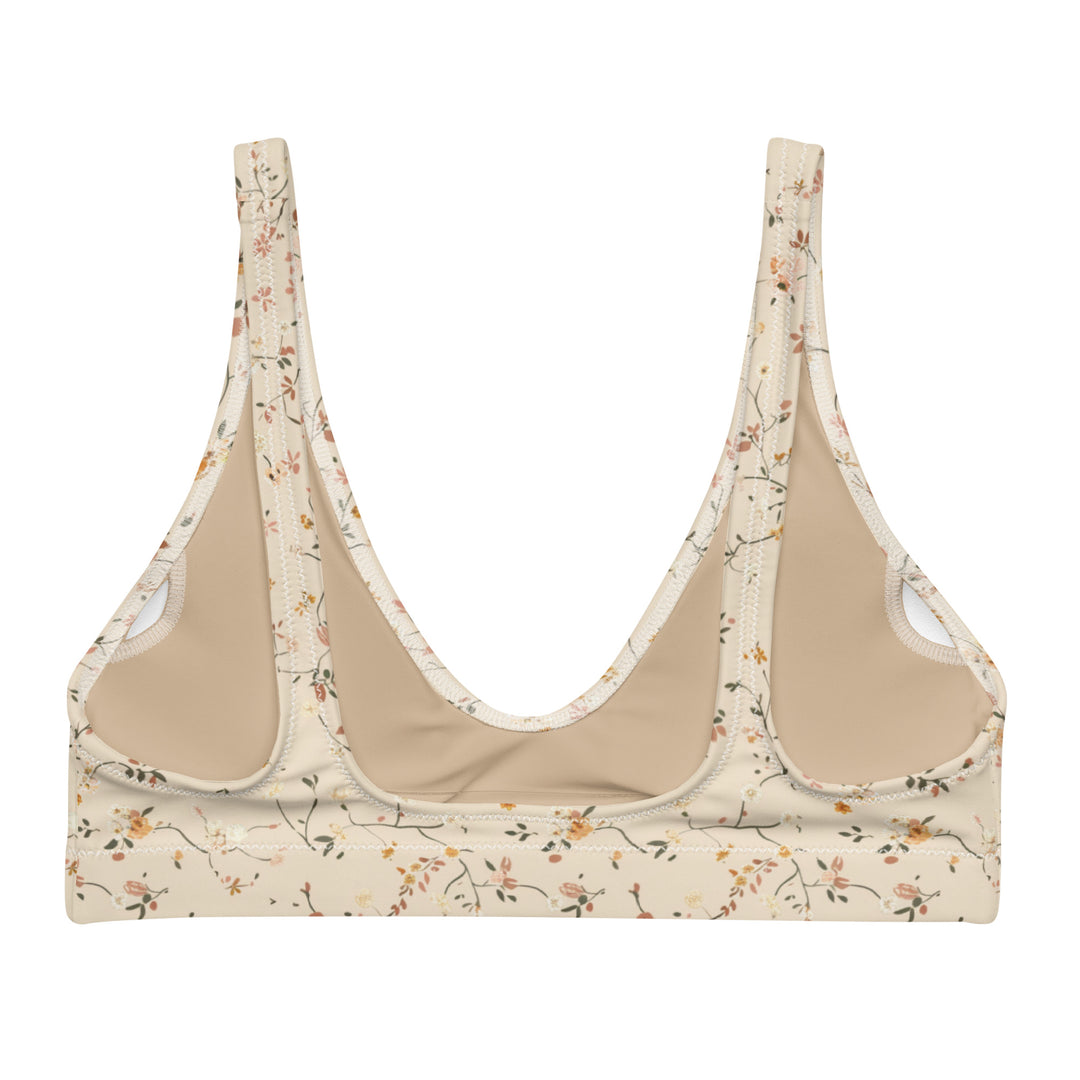 Neutral Beige Floral Bikini Top back
