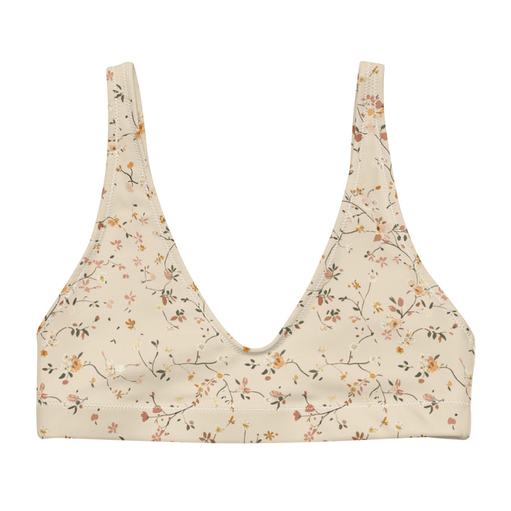 Neutral Beige Floral Bikini Top