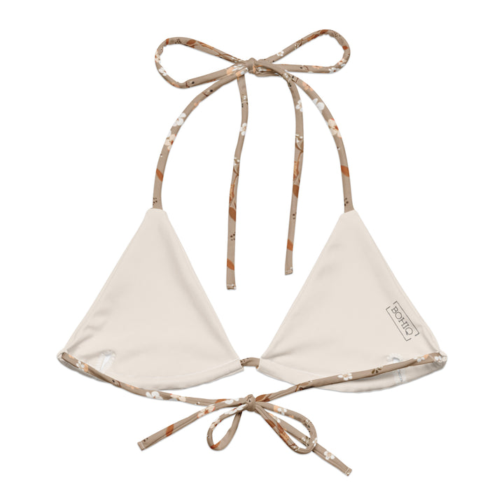 Soft Brown Floral String Bikini Top