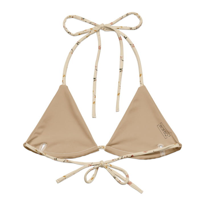 Neutral Beige Floral String Bikini Top