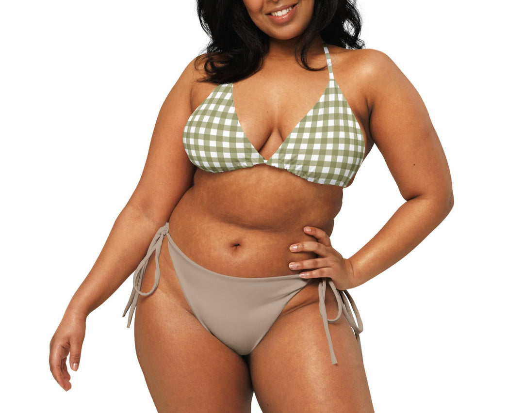 Green Gingham Plus size Bikini Top