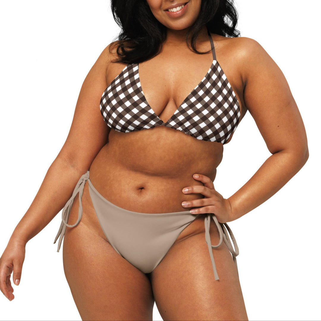 Brown Gingham Plus Size Bikini Top