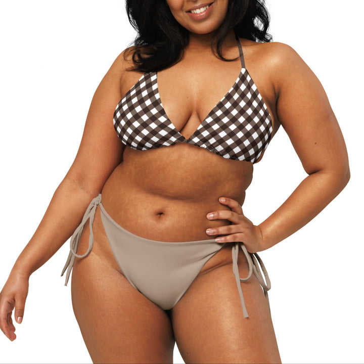 Brown Gingham Plus Size Bikini Top