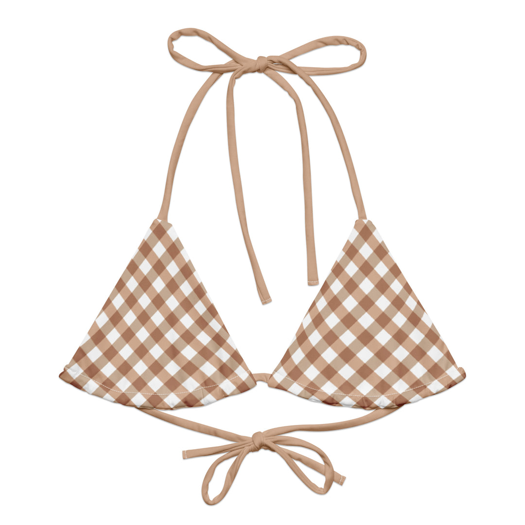 Beige Gingham Bikini Top