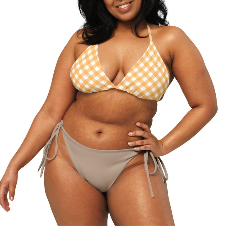 Plus Size Yellow Gingham String Bikini Top