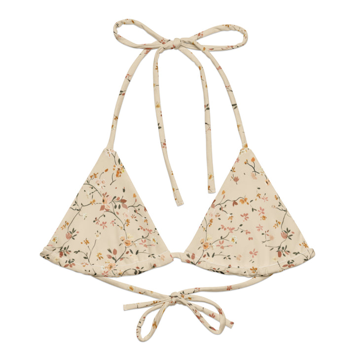 Neutral Beige Floral String Bikini Top