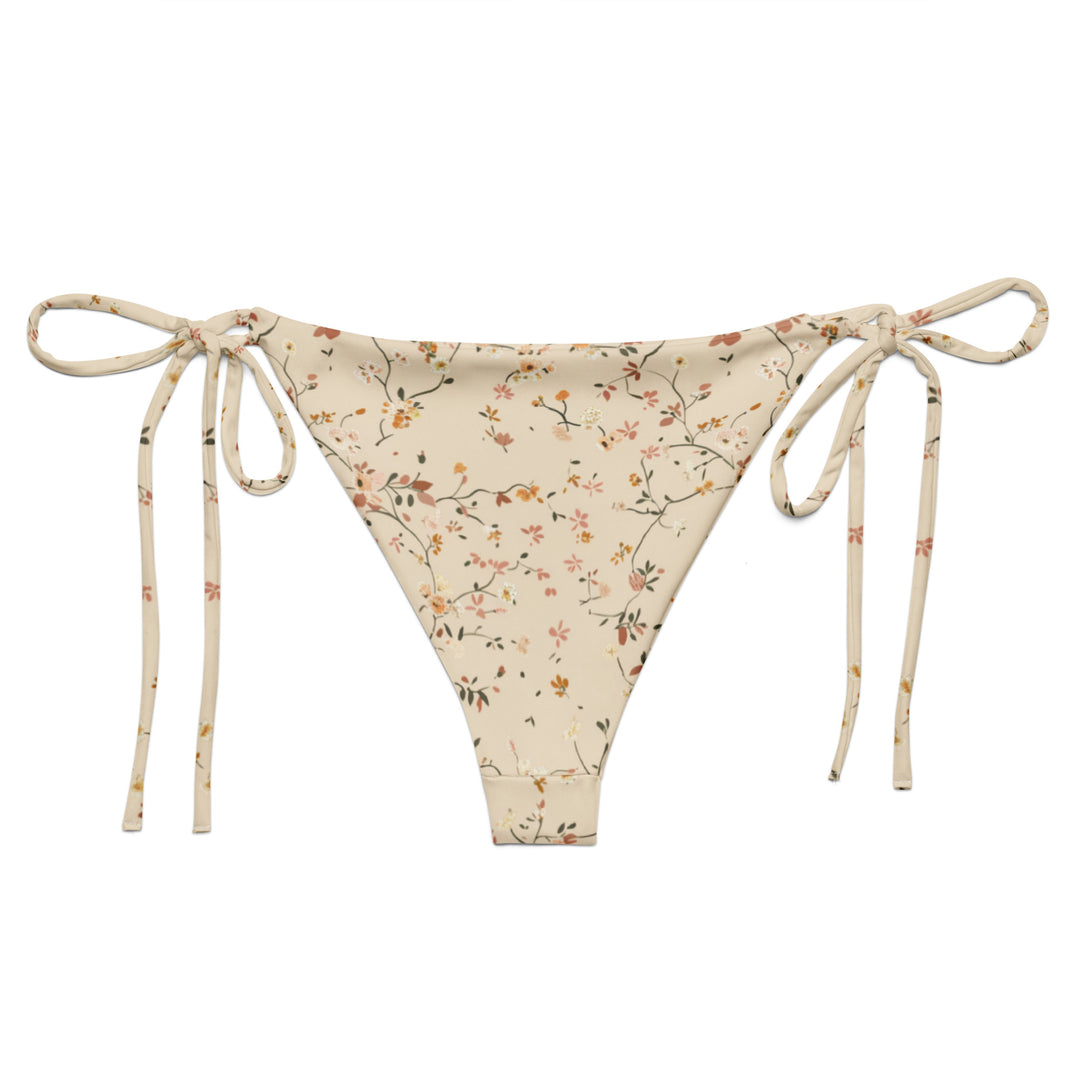 Neutral Beige Floral String Bikini Bottom