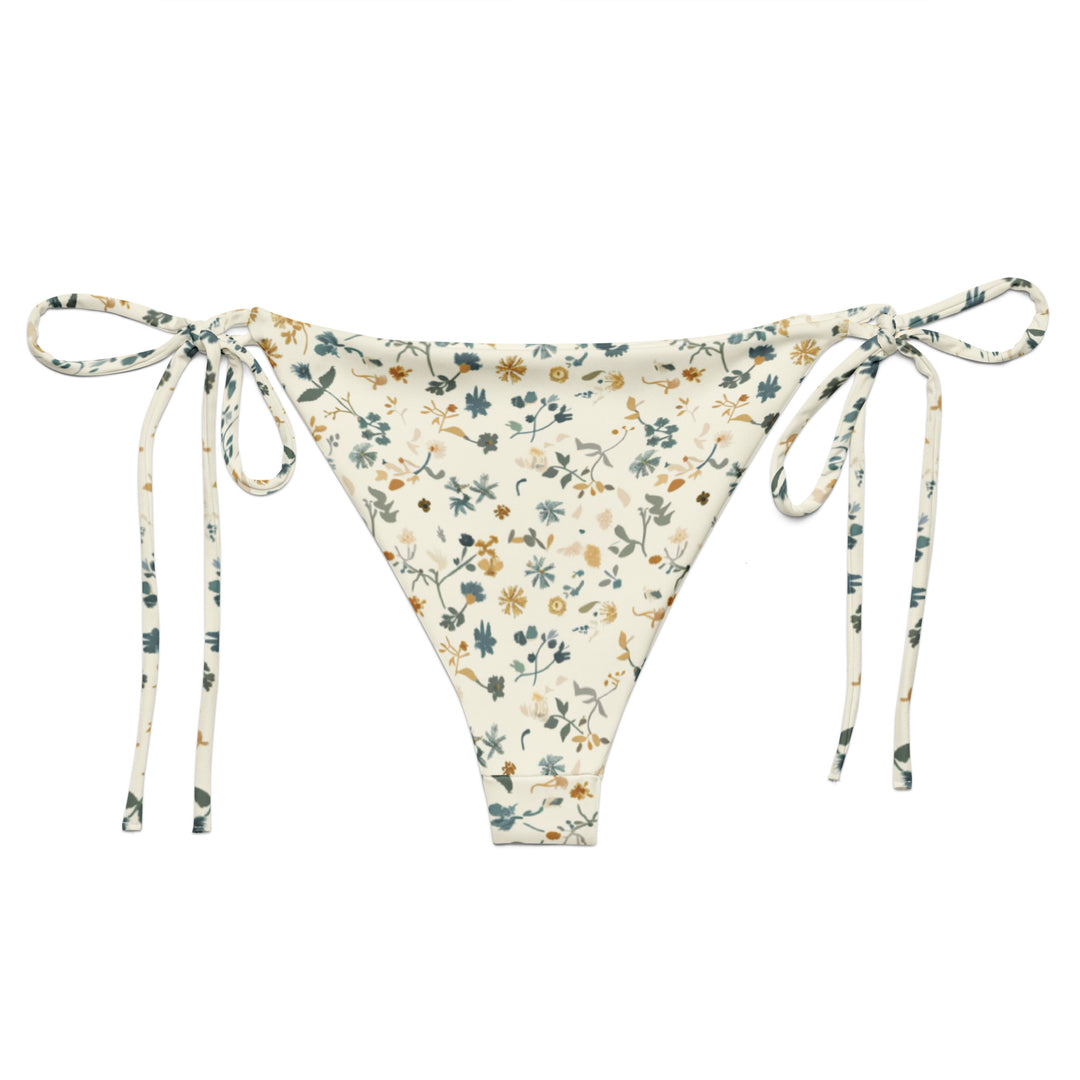 Floral String Bikini Bottom in Soft White