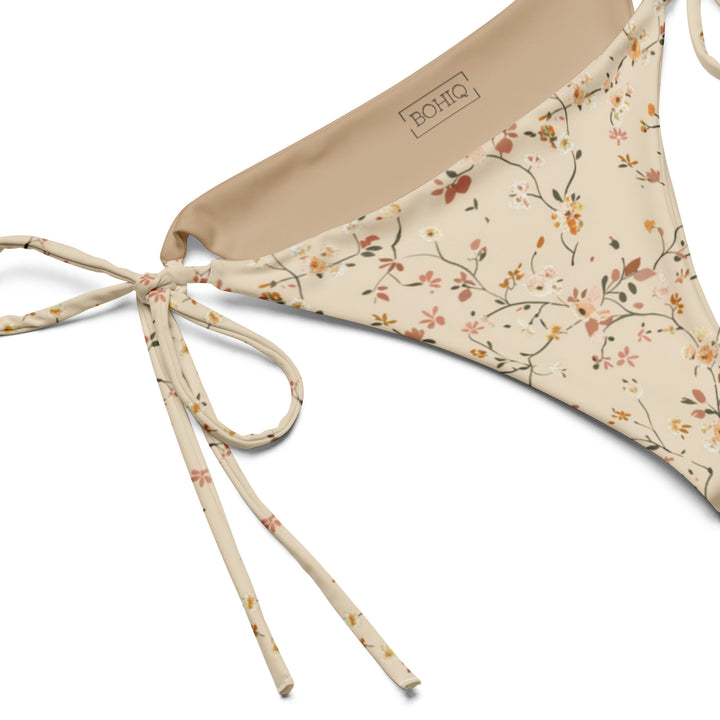 Neutral Beige Floral String Bikini Bottom