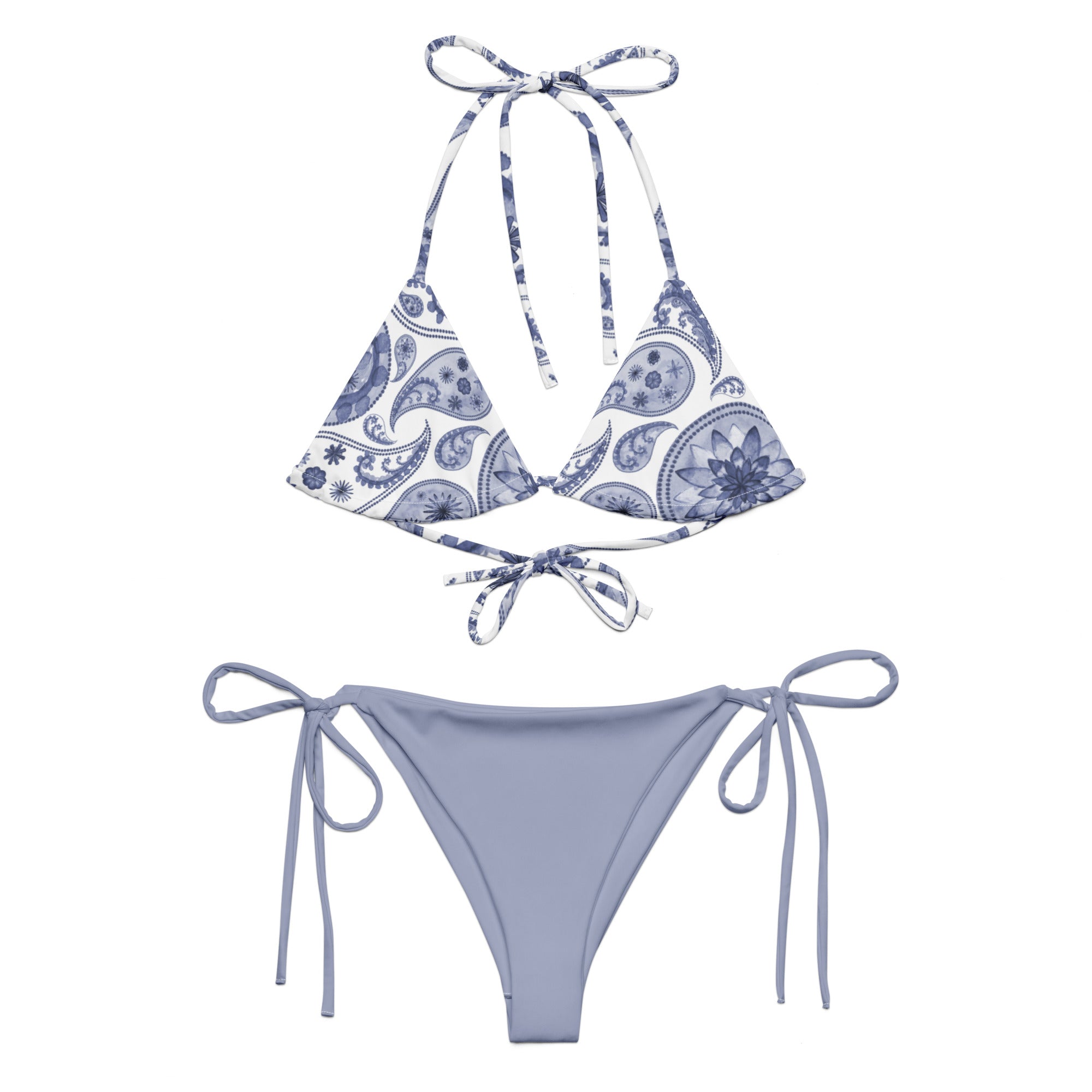 Cadet Blue Paisley String Bikini | Boho Swimwear | BOHIQ