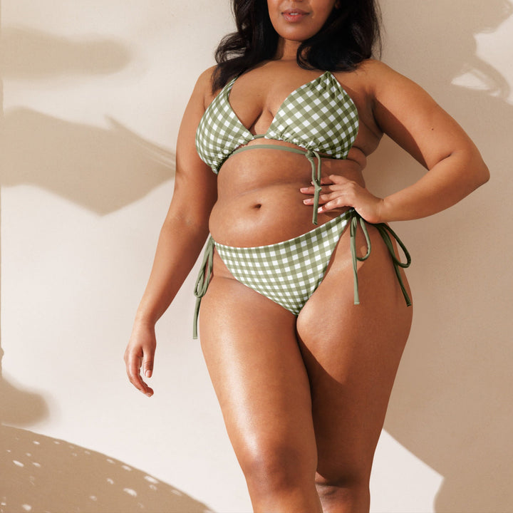 Green Gingham Plus Size String Bikini