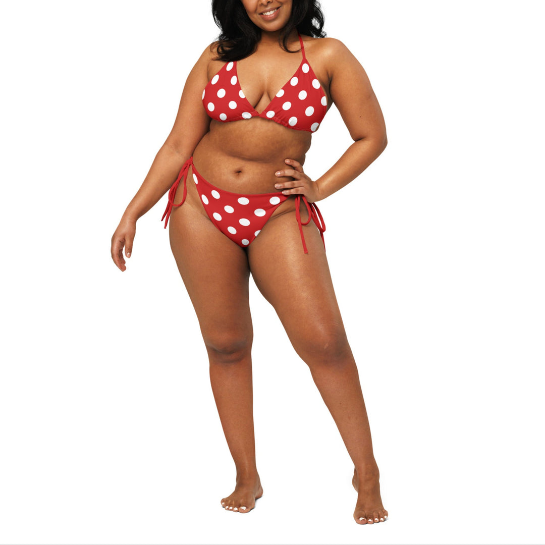 Plus Size Red String Bikini with White Polka Dots