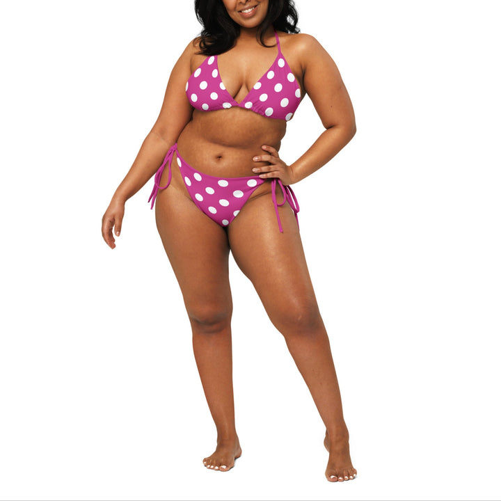 Plus Size Fuchsia Bikini with White Polka Dots