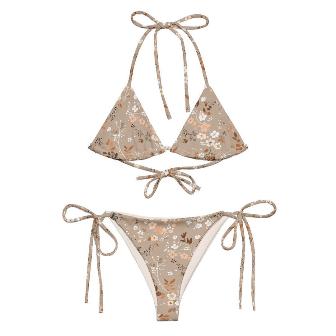 Soft Brown Floral String Bikini Set