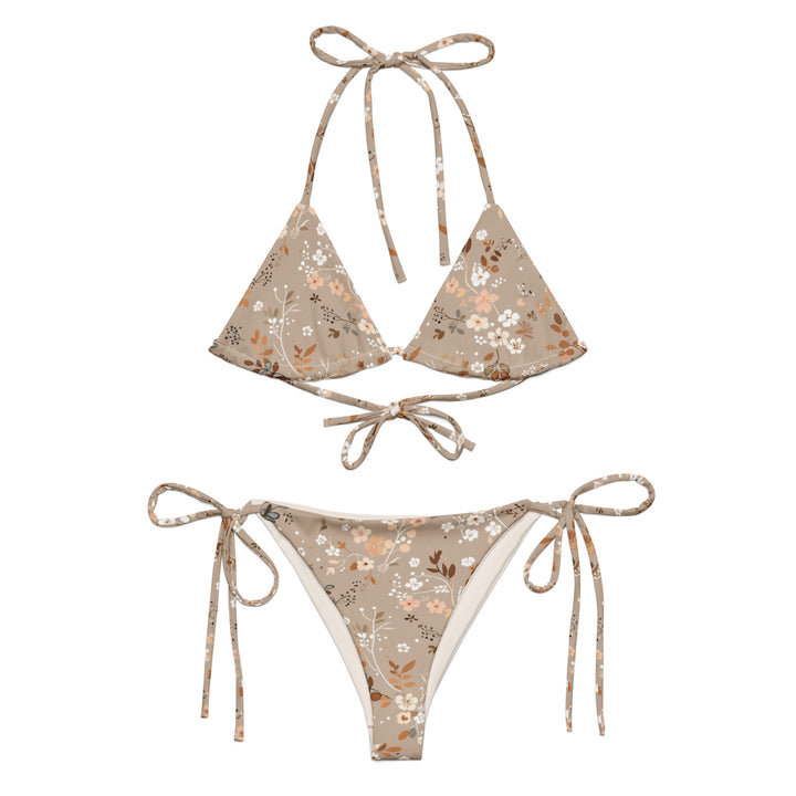 Soft Brown Floral String Bikini Set