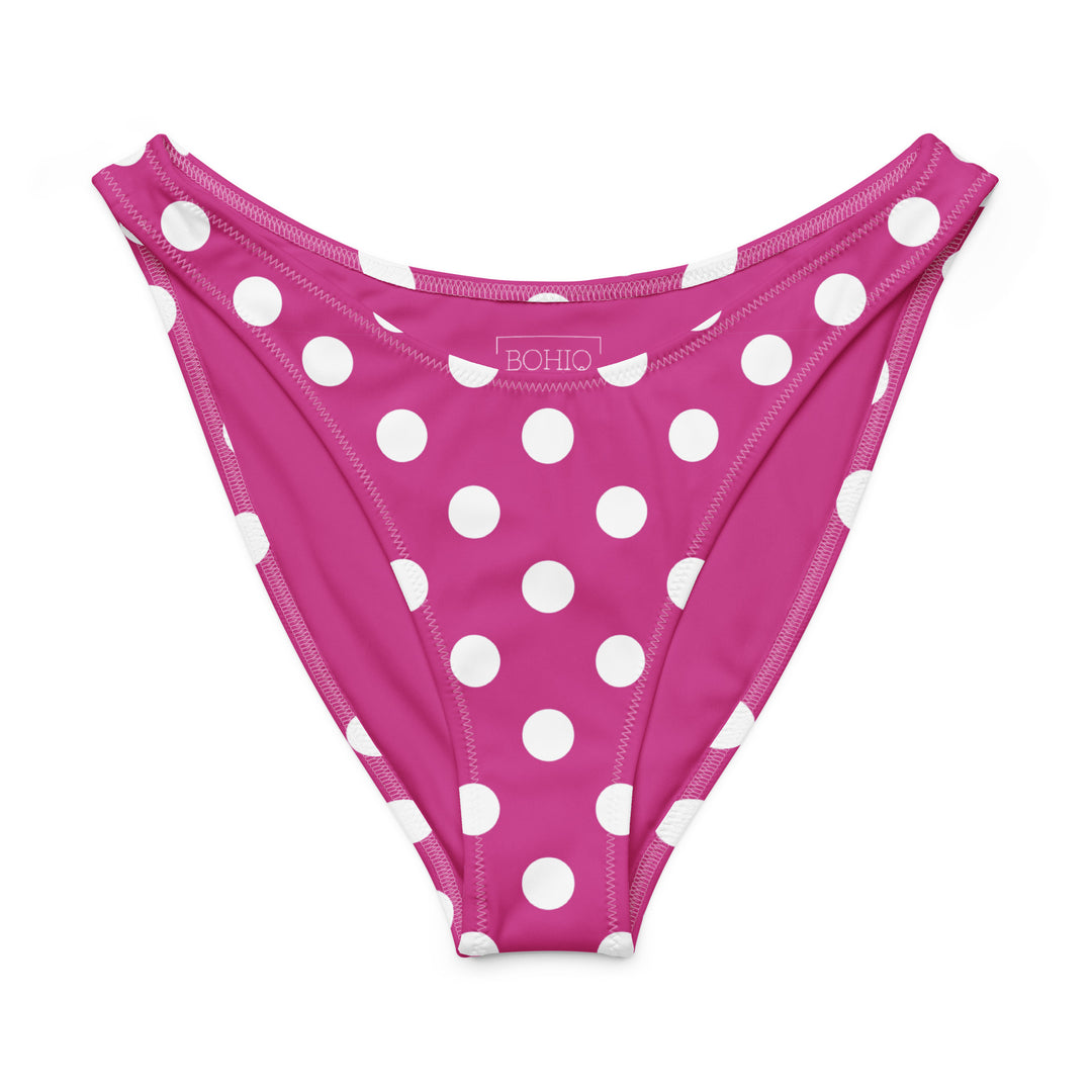Fuchsia Polka Dot V-Cut Bikini Bottom – High Leg