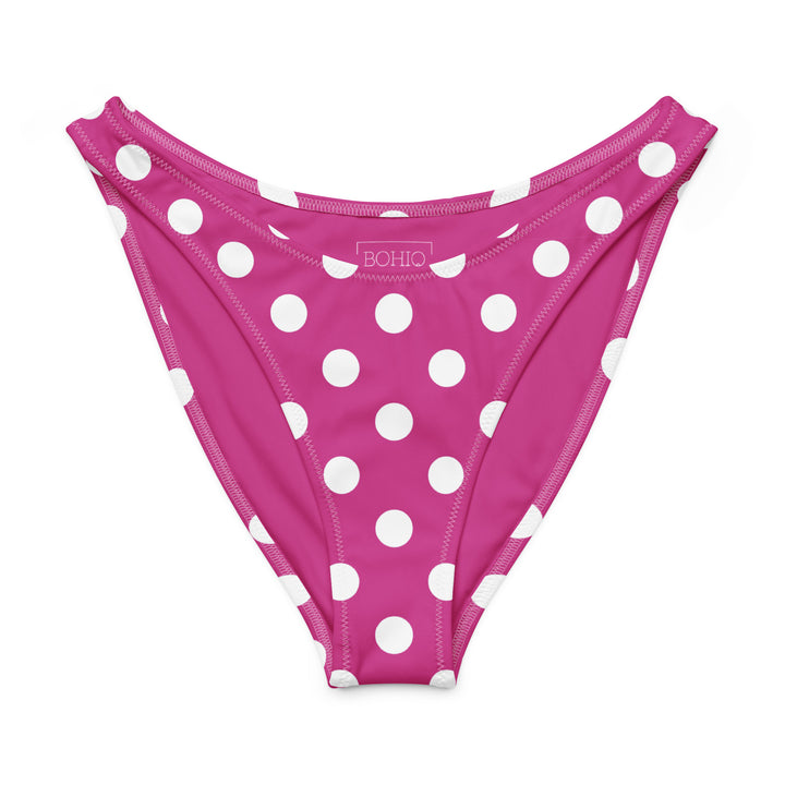 Fuchsia Polka Dot V-Cut Bikini Bottom – High Leg