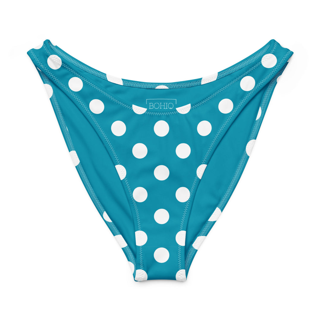 Turquoise Polka Dot High Leg V-Cut Bikini Bottom