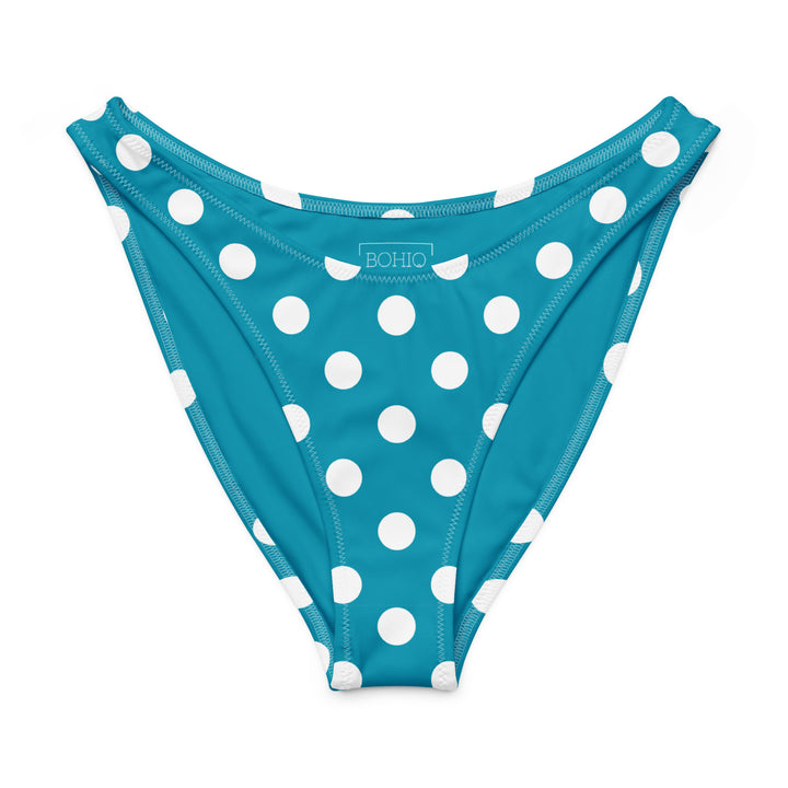 Turquoise Polka Dot High Leg V-Cut Bikini Bottom