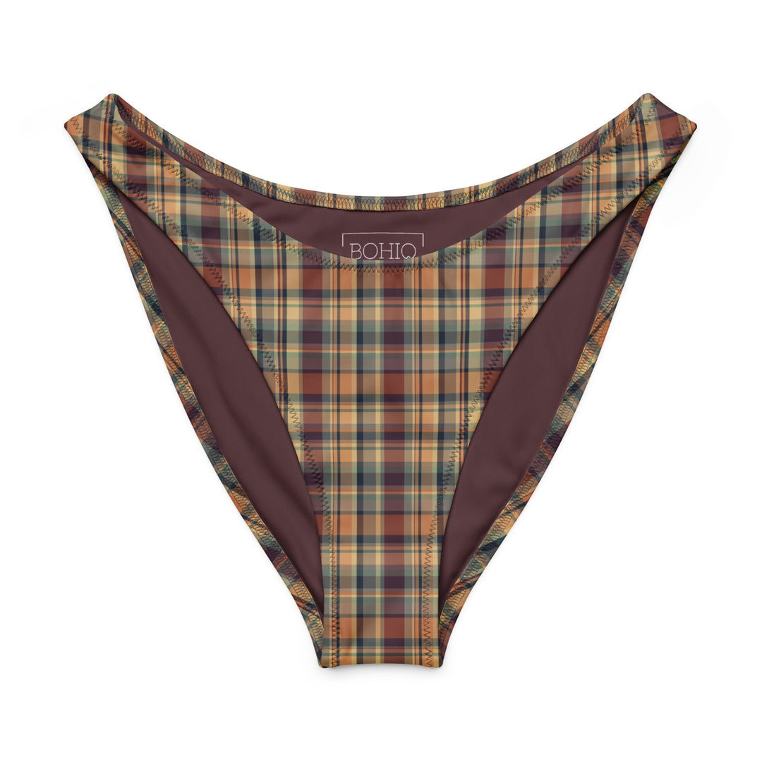 Earthy Plaid High Leg Bikini Bottom