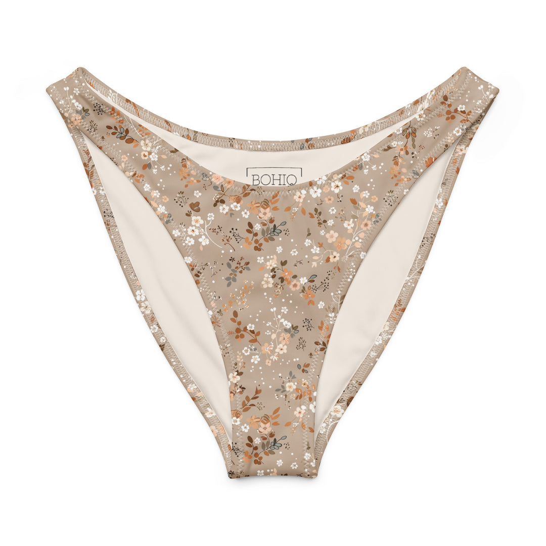 Floral Bandeau Bikini Bottom in Soft Brown