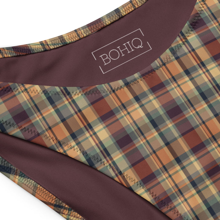 Earthy Plaid High Leg Bikini Bottom